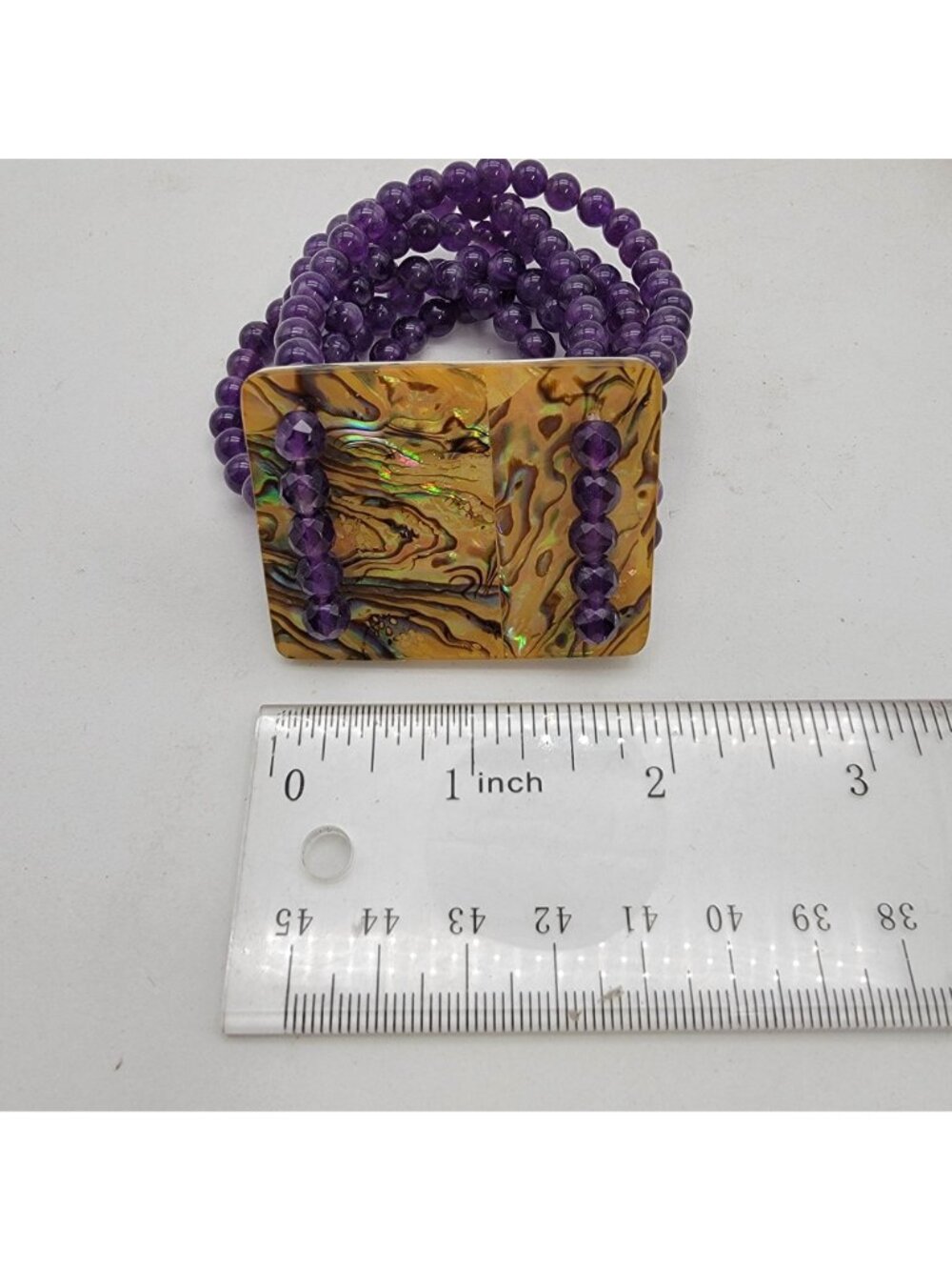 Multi-Strand Amethyst Gemstone Beaded Bracelet With Abalone Shell Panel - Picture 7 of 7